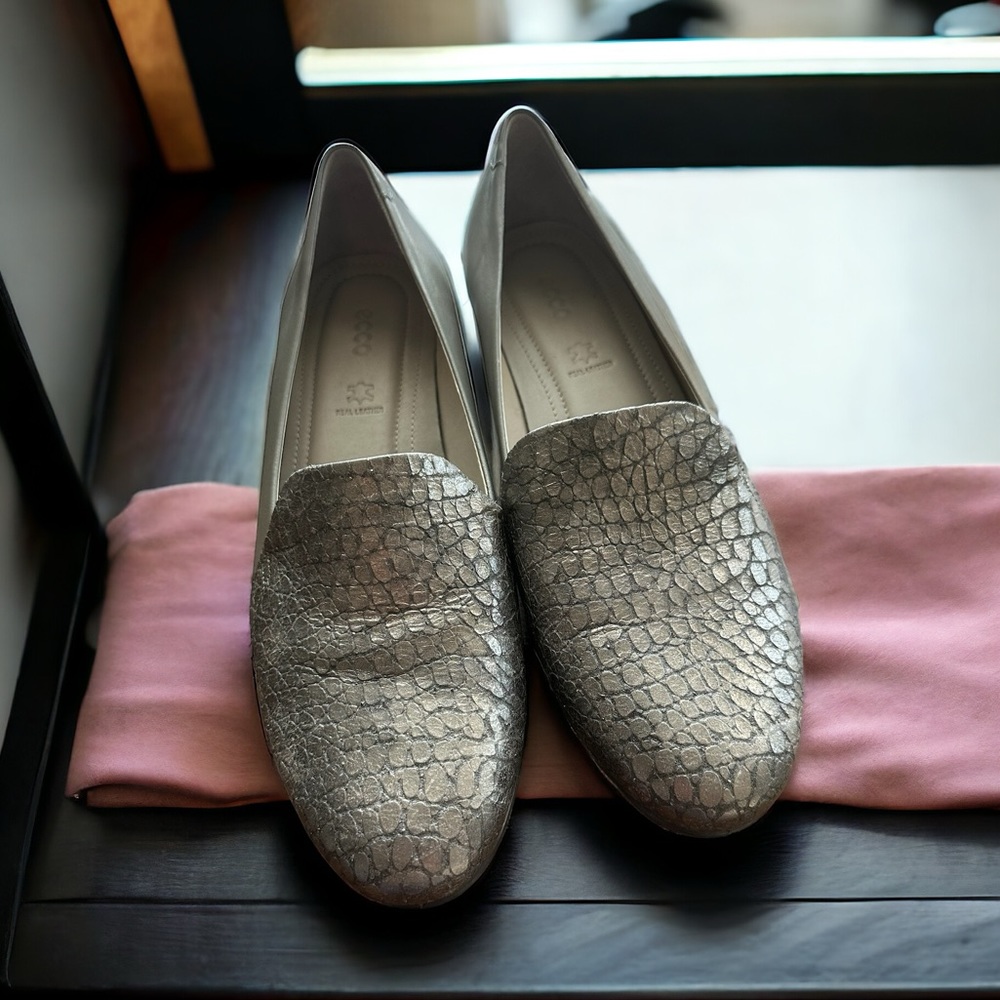 Ecco Women's Touch Ballerina 2.0 Flats Warm Grey Leather Size US 9-9.5/EU 40